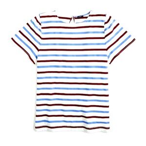NWOT J Crew NEW Women’s Striped Puff Sleeve Tee T Shirt Blue Red White in size S